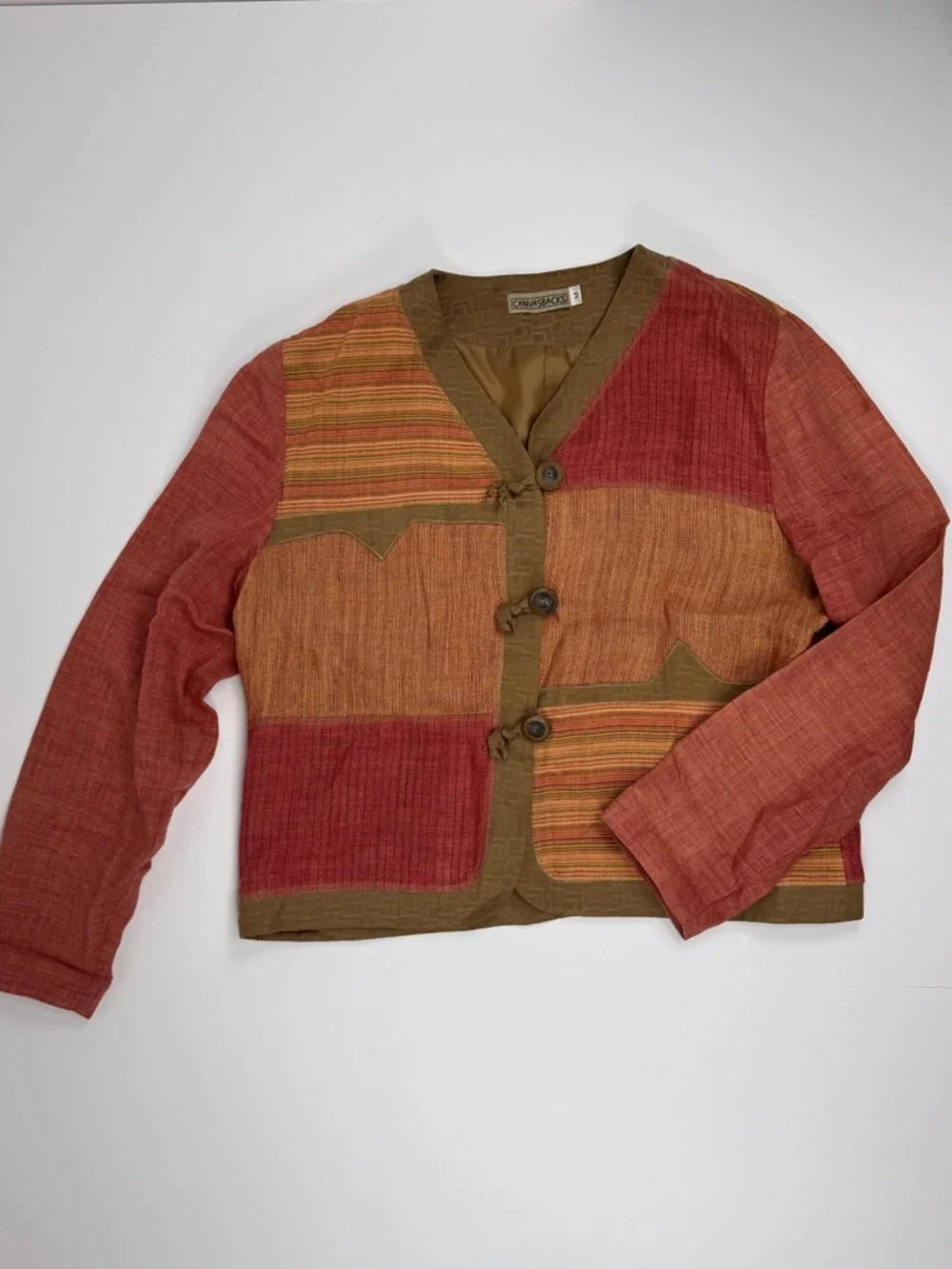 VINTAGE Patchwork Red Rust Orange Brown Jacket - Picture 1 of 8